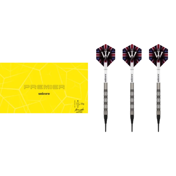 Unicorn James Wade Phase 2 Premier Softdart 90% (Lieferumfang: 3x Barrel, 3x Spitzen, 3x Flights, 3x Schäfte)