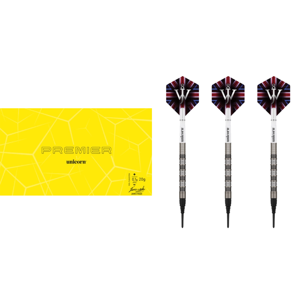 Unicorn James Wade Phase 2 Premier Softdart 90% (Lieferumfang: 3x Barrel, 3x Spitzen, 3x Flights, 3x Schäfte)