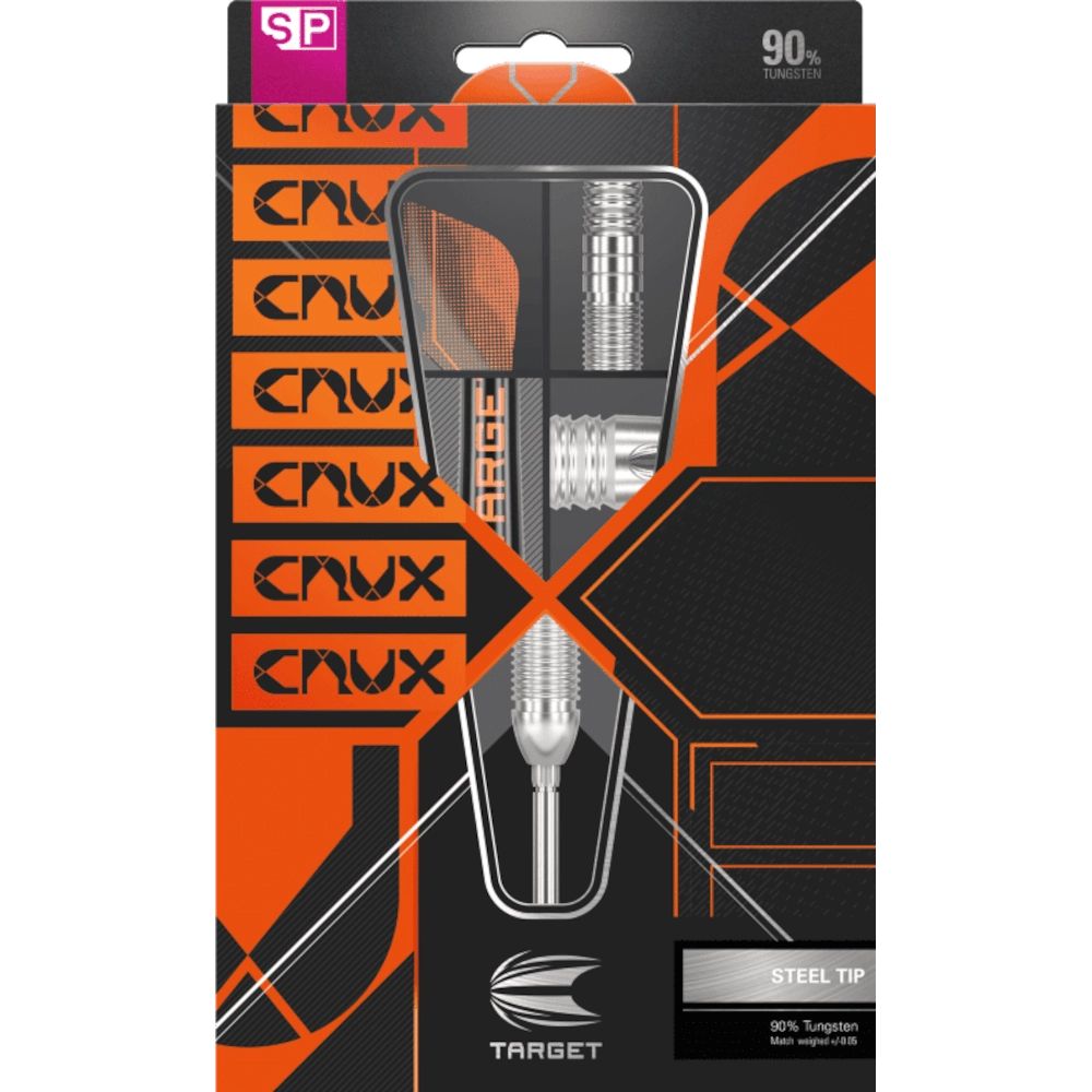 Target Crux 01 Swiss Point Steeldart 90% 02 Target Crux 01 Swiss Point Steeldart 90% (Verpackung)