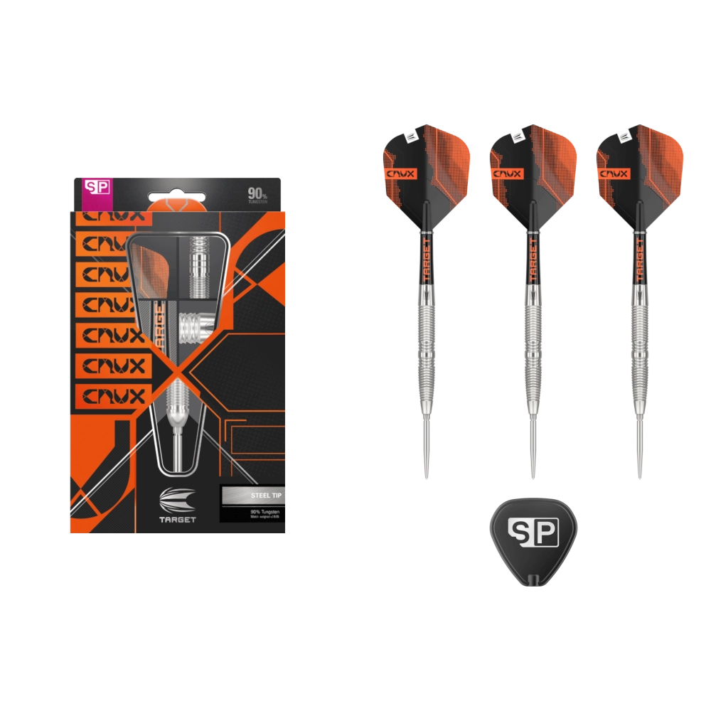 Target Crux 02 Swiss Point Steeldart 90% (Lieferumfang: 3x Barrel, 3x Spitzen, 3x Flights, 3x Schäfte, 1x Swiss Tool)
