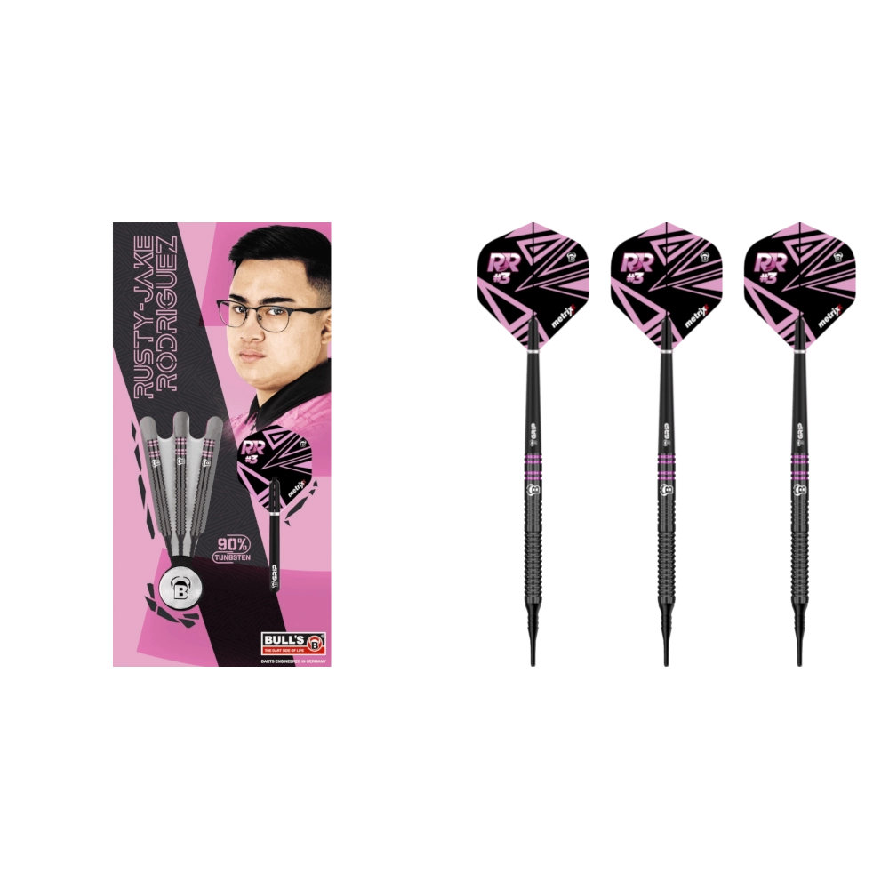 Bull's DE Rusty Jake Rodriguez G1 Softdart 90% (Lieferumfang: 3x Barrel, 3x Spitzen, 3x Flights, 3x Schäfte)