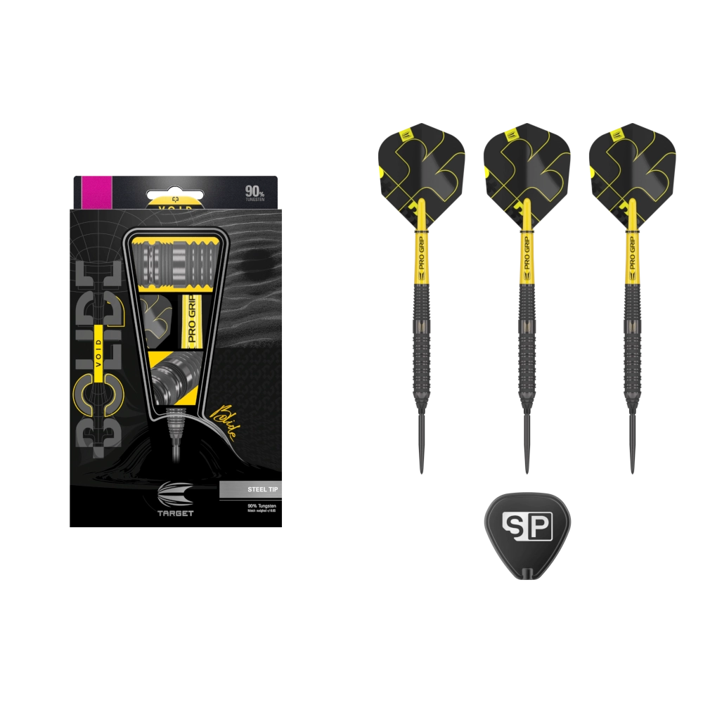 Target Bolide Void 02 Swiss Point Steeldart 90% 03 Target Bolide Void 02 Swiss Point Steeldart 90% (Lieferumfang: 3x Barrel, 3x Spitzen, 3x Flights, 3x Schäfte, 1x Swiss Tool)
