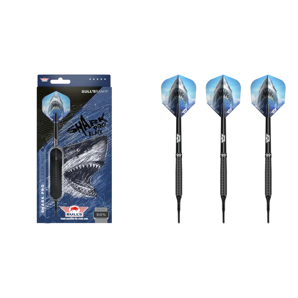 Bull's NL Shark Pro Black Softdart 90% 03 Bull's NL Shark Pro Black Softdart 90% (Lieferumfang: 3x Barrel, 3x Spitzen, 3x Flights, 3x Schäfte)