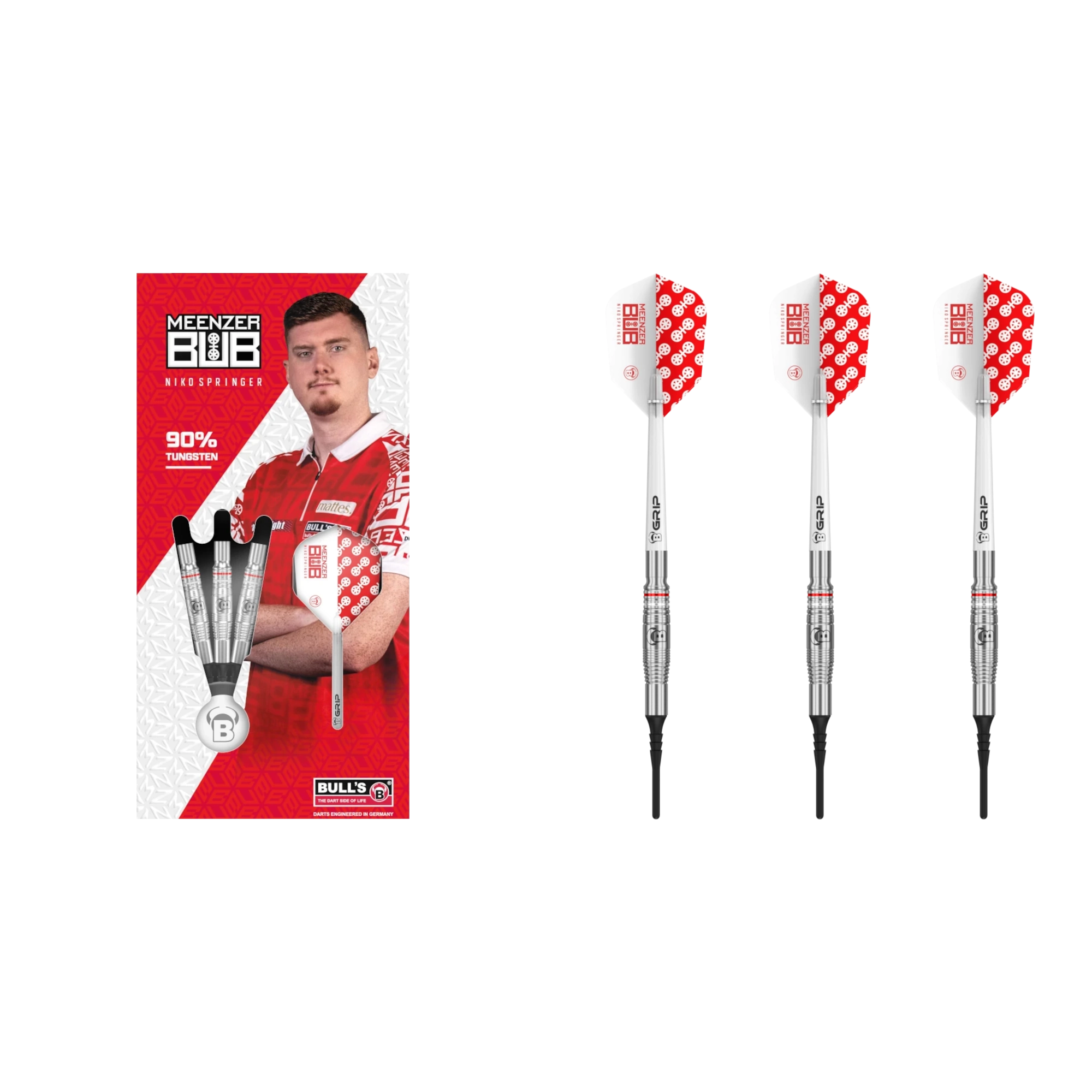 Bull's DE Niko Springer G1 Softdart 90% (Lieferumfang: 3x Barrel, 3x Spitzen, 3x Flights, 3x Schäfte)